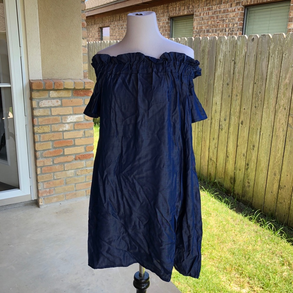 NWT Pleione Off the shoulder dress denim color